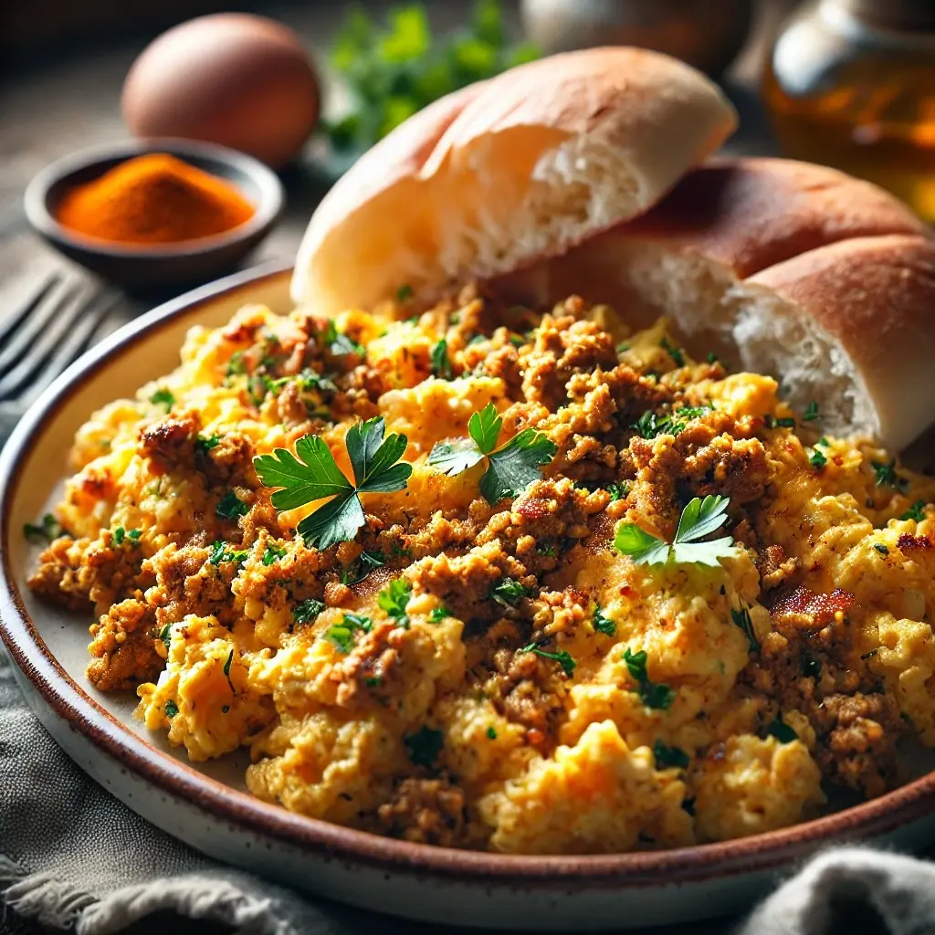 Scrambled Eggs with Meat بيض مع لحمة