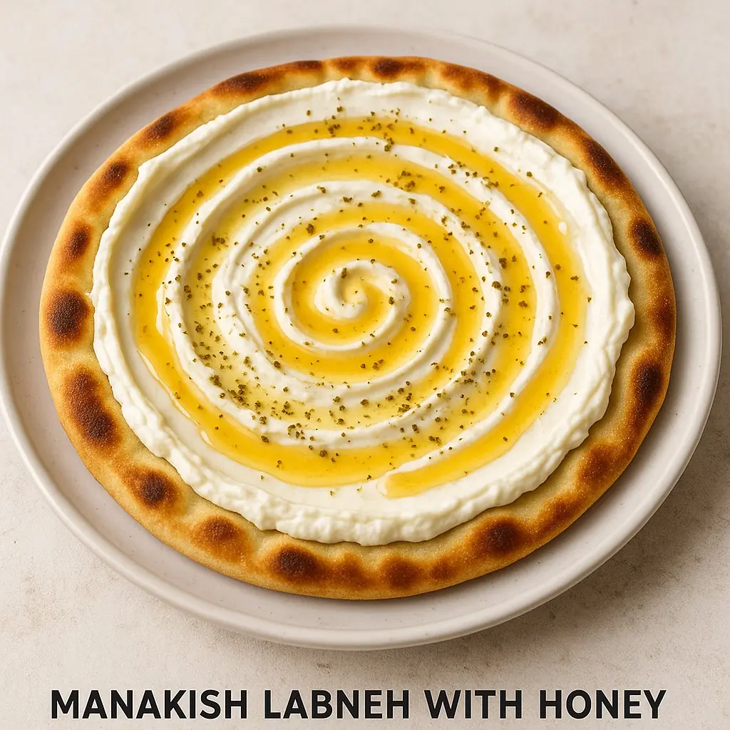 Manakish Labnaha with Honey منقوشة لبنة وعسل