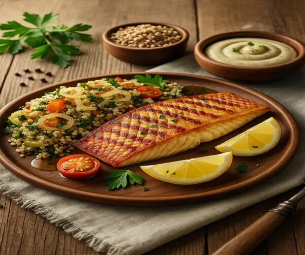 Grilled Red Snapper with Quinoa Salad سمك النهاش الأحمر