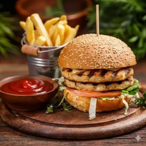 Double Chicken Burger Grilled برجر دبل دجاج مشوي