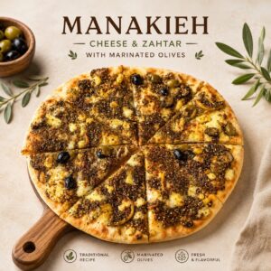 Manakish Cheese, Za’atar & Marinated Olives